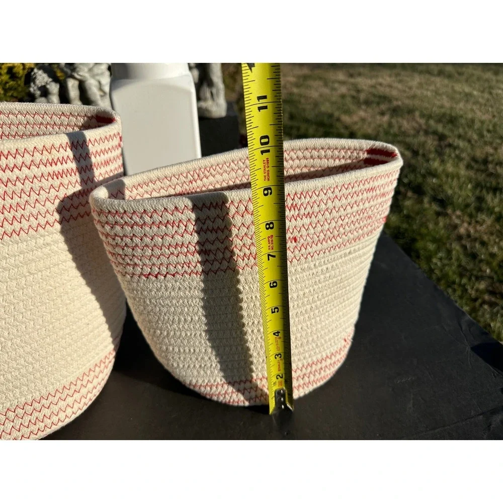 Set of 2 Christmas Baskets Joy Snowflake Red White Rope basket Storage‎ Decor
